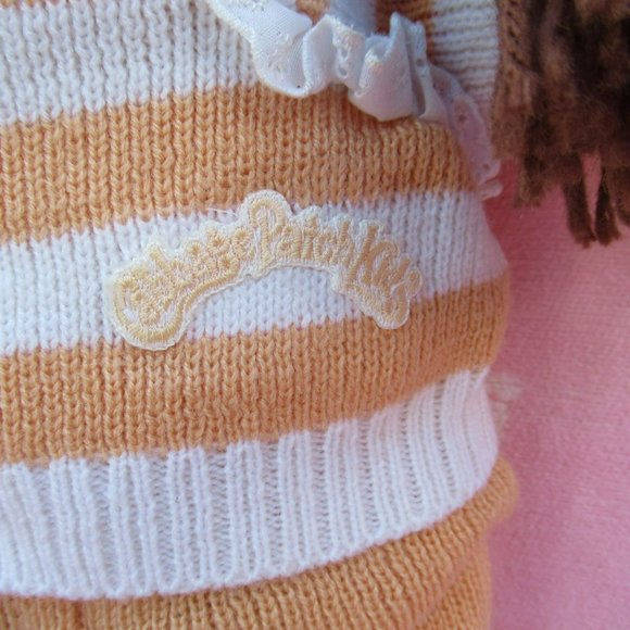 Cabbage Patch Kids Girl '86 Brunette Tongue Brown Eyes Peach Stripe Knit 2 Piece - Picture 4 of 13